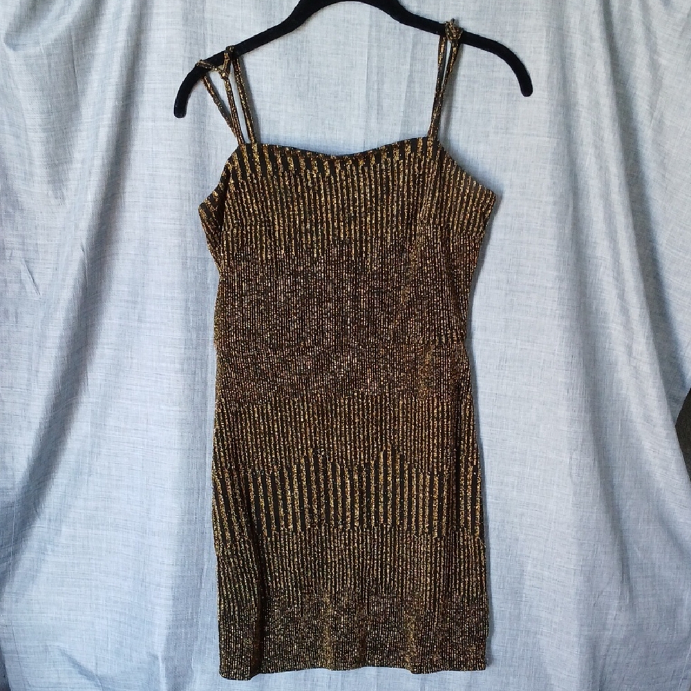 Elegant Gold and Black Striped Dress